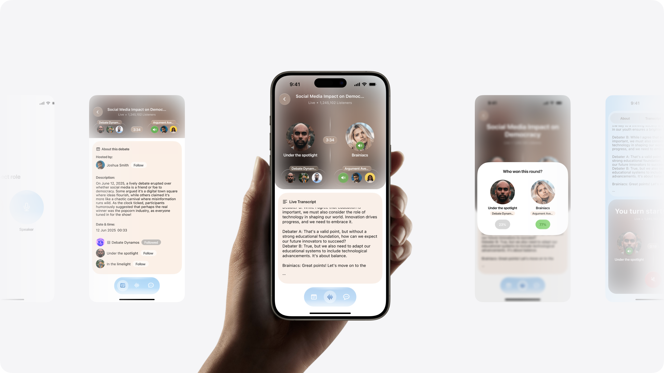 Mobile app for live debates — built to keep conversations heated and worth scrolling.