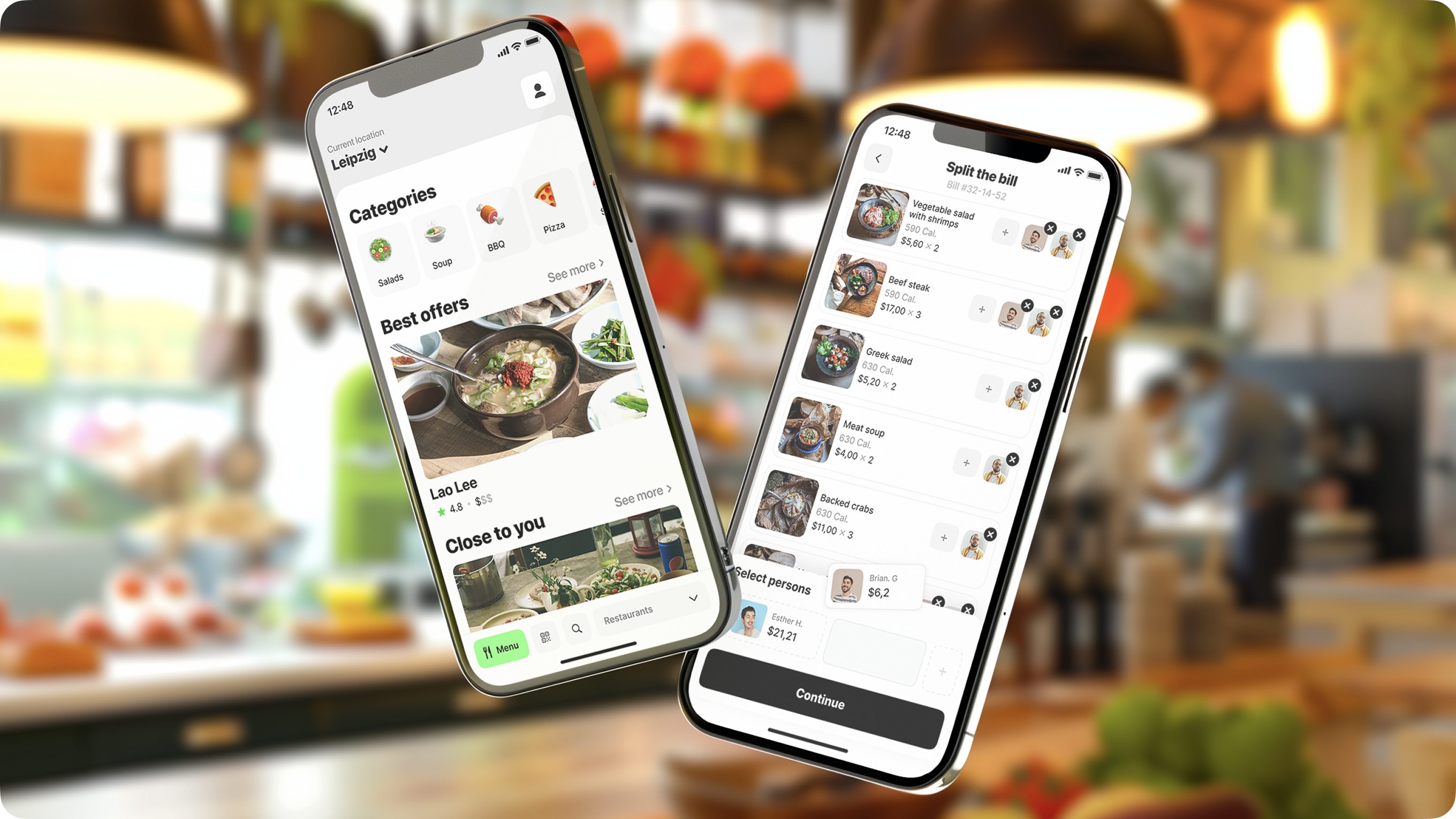 Restaurant ordering app — browse the menu, place the order, split the bill without breaking the table.